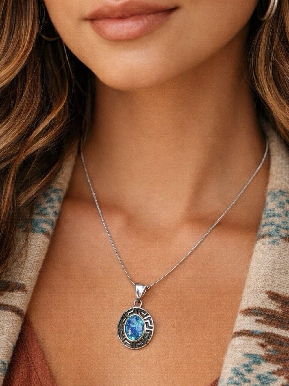 Sterling Silver Opal Pendant Necklace 18 Inch - Picture 3 of 8